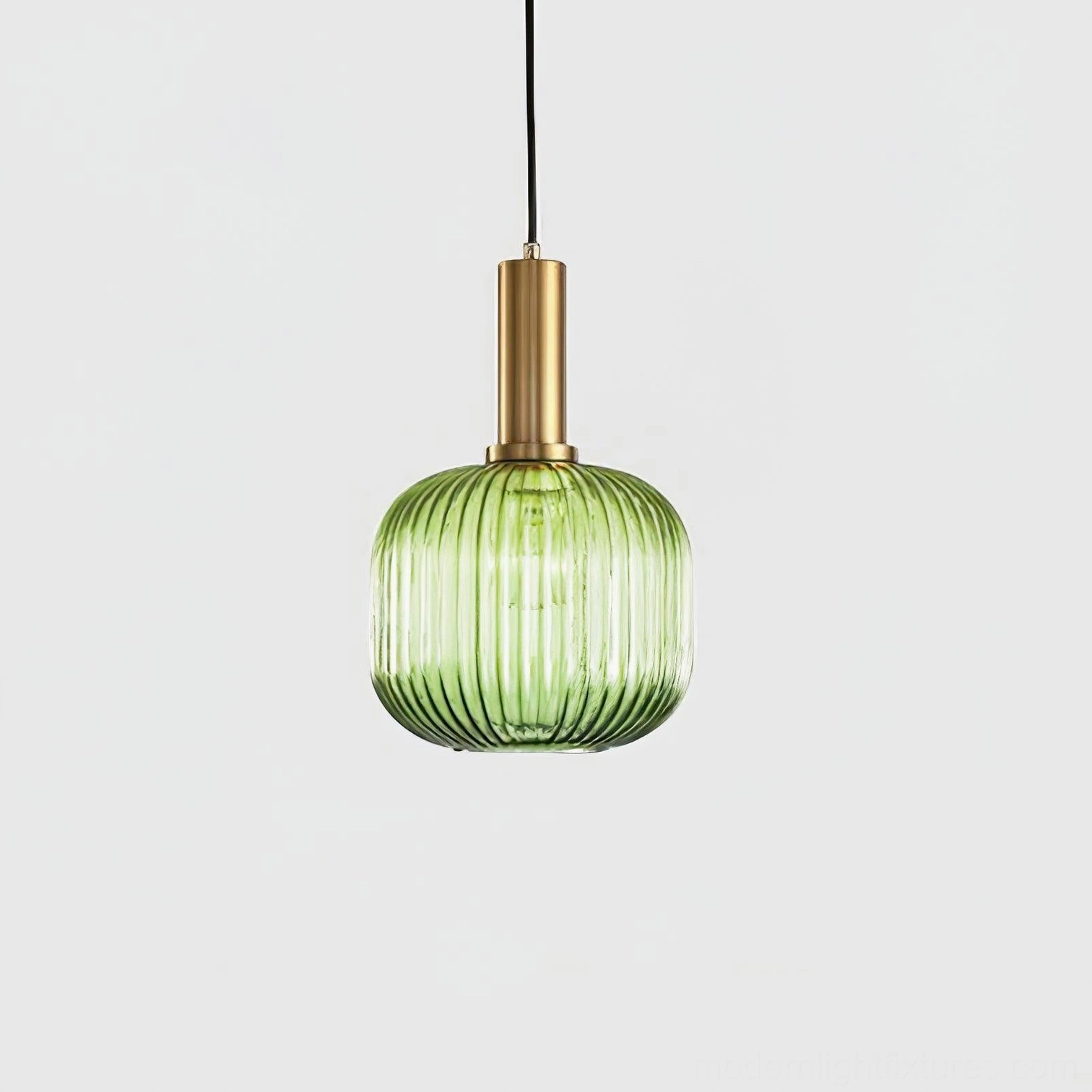 Model B green ribbed glass pendant lamp versatile mid-size showing botanical finish and organic appeal