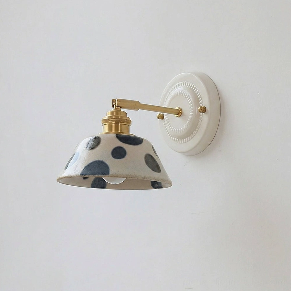 Model B hand-glazed porcelain wall lamp with distinctive indigo ceramic shade design