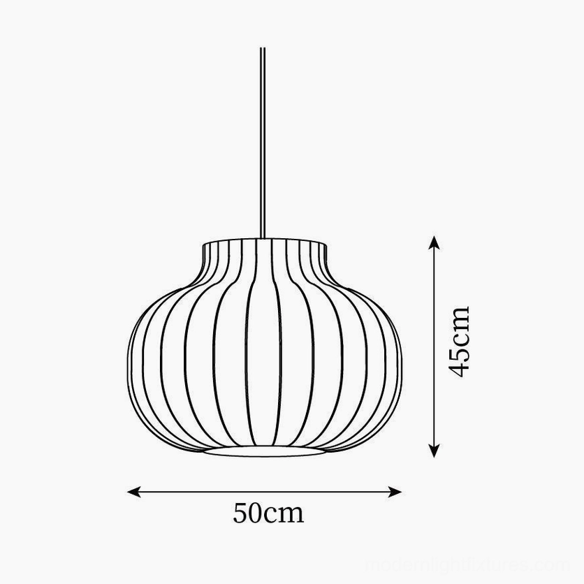 Technical line drawing orthographic side view Model B cocoon pendant light specifications 50cm diameter 45cm height