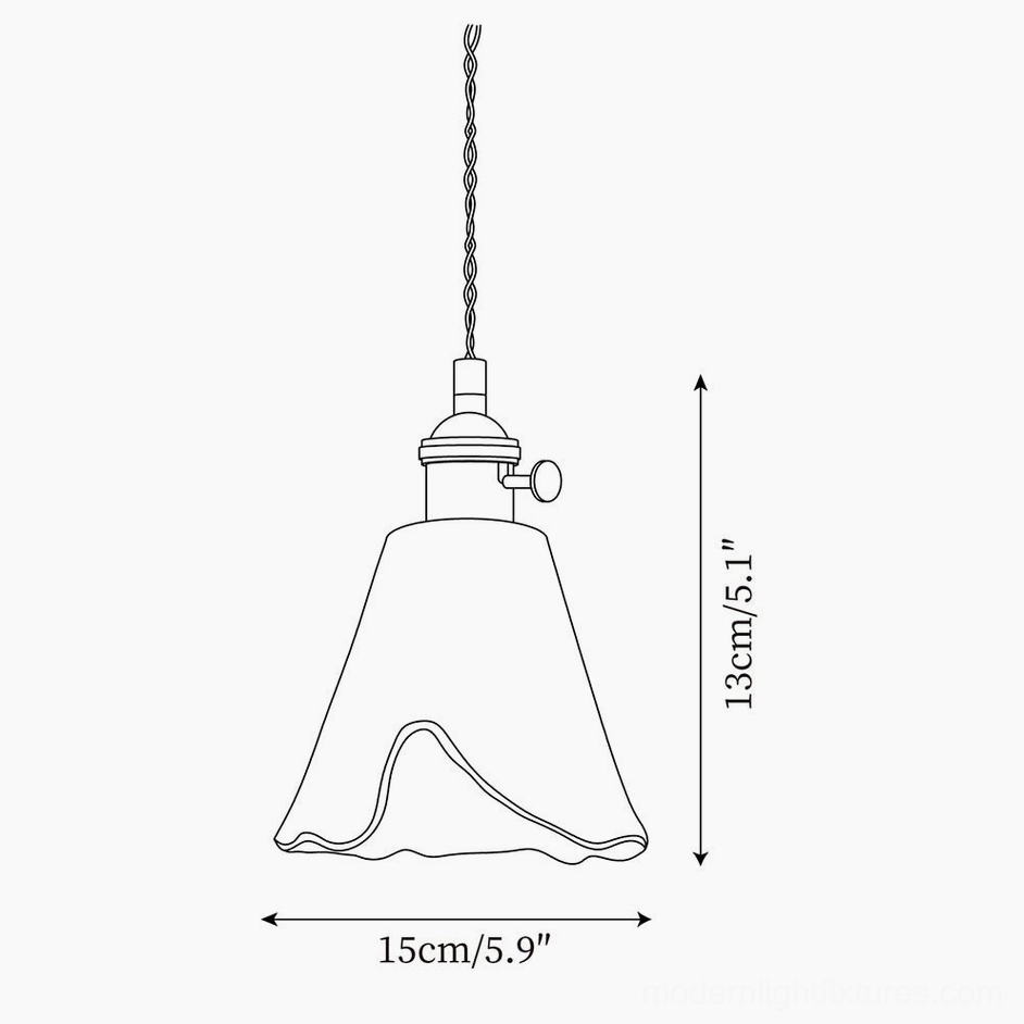 Model B wavy rim cone pendant lamp technical drawing - 15cm diameter retro design