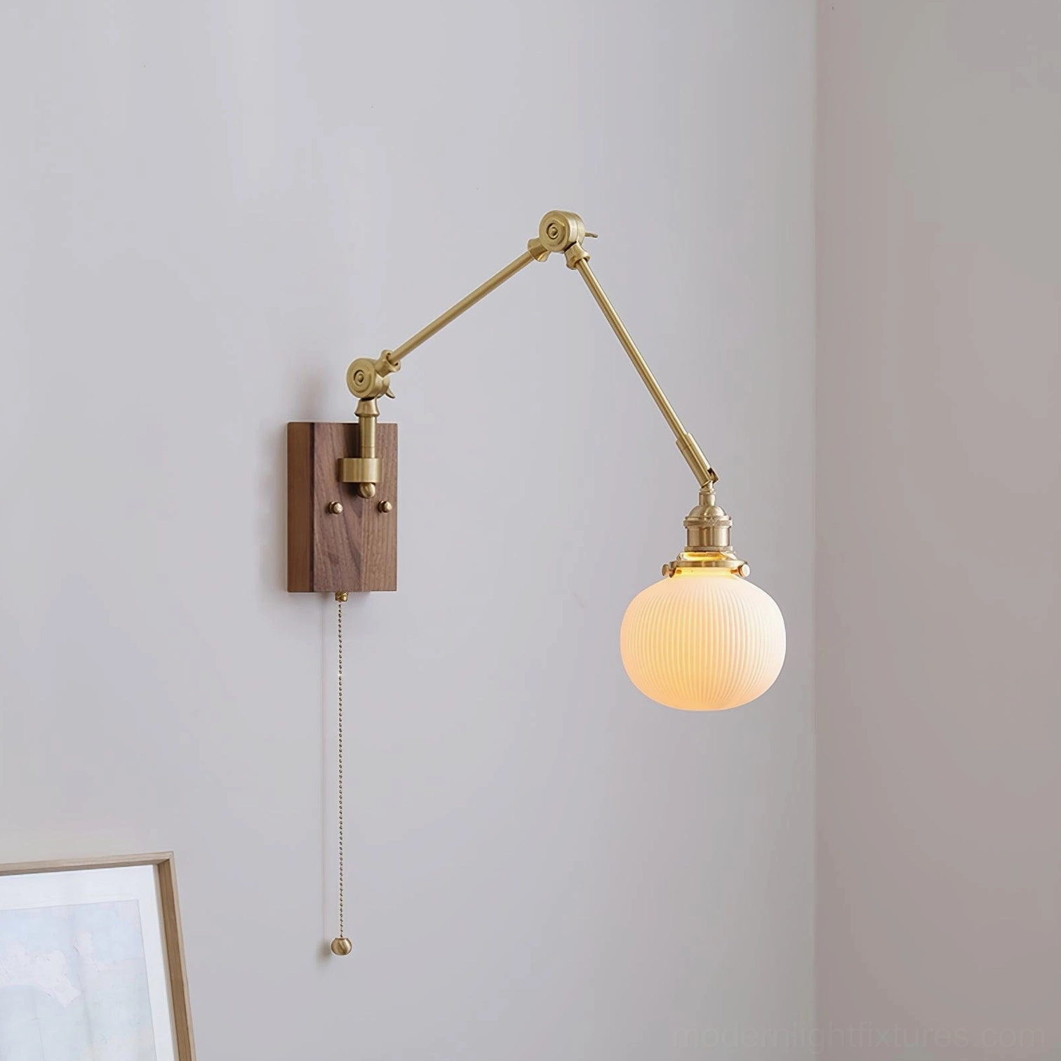 Model B small smooth dome swing arm wall sconce, hallway and ambient lighting application