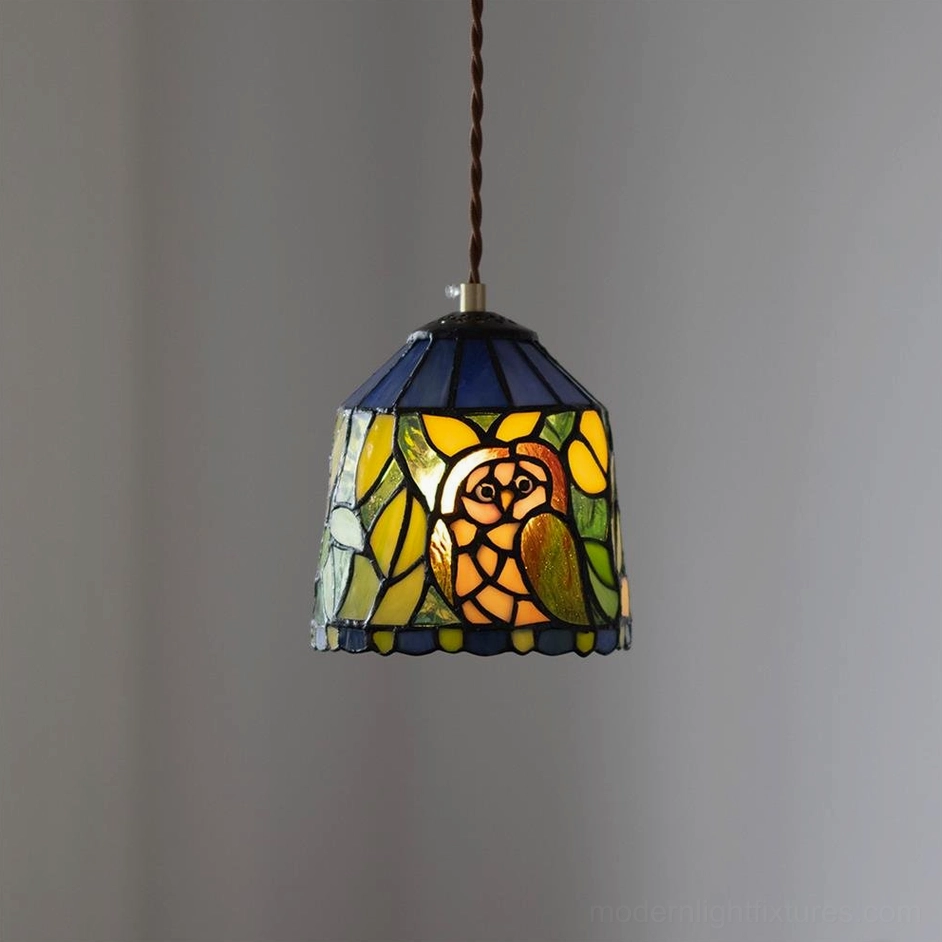 Model B stained glass pendant lamp 16.5cm height 6.5 inches with vintage animal motif design