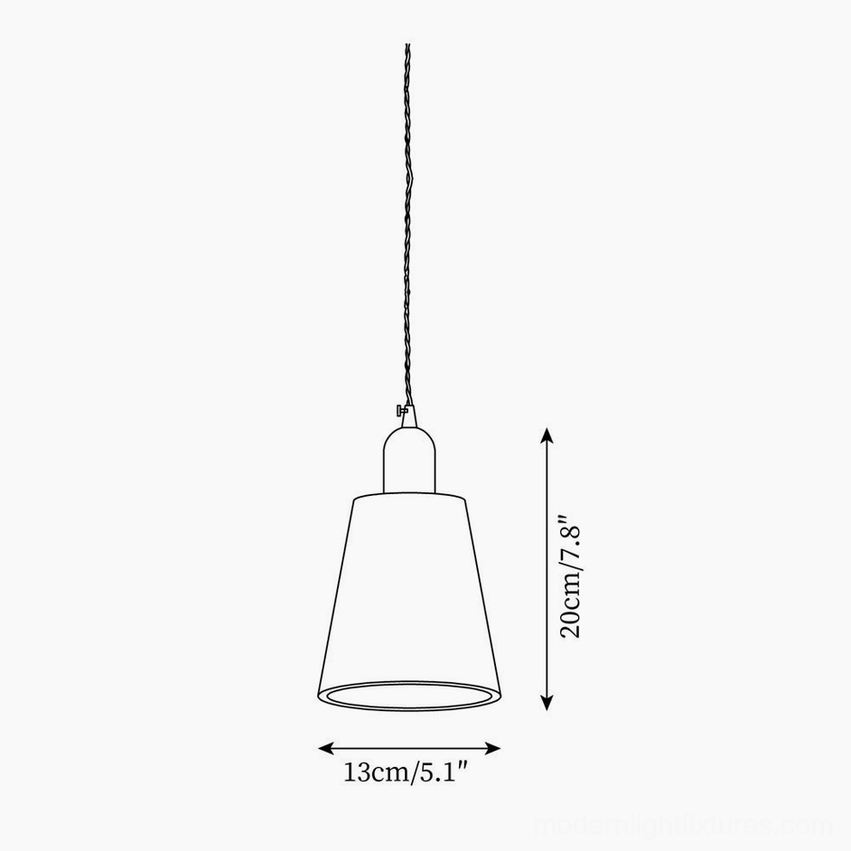 Technical dimension drawing Model B tapered wood pendant light 13cm diameter 20cm height