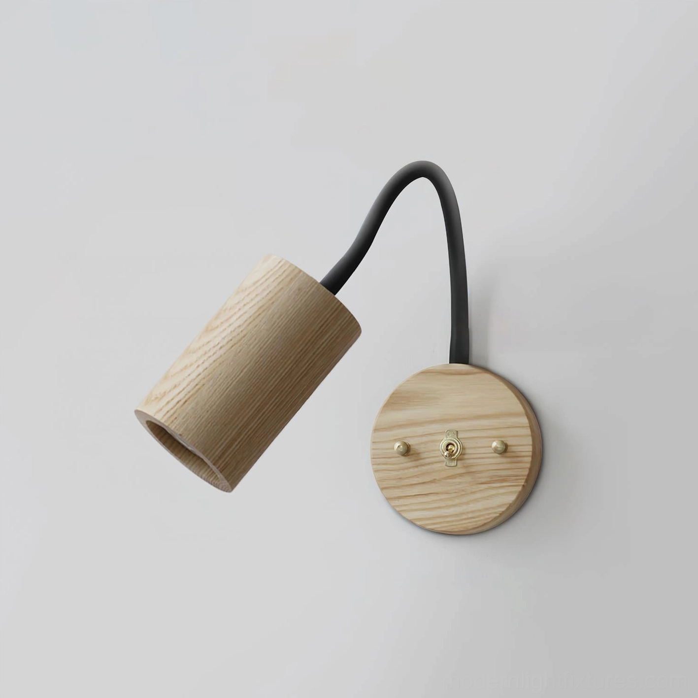 Wood finish wall sconce Model B with tapered cone shade, contemporary styling