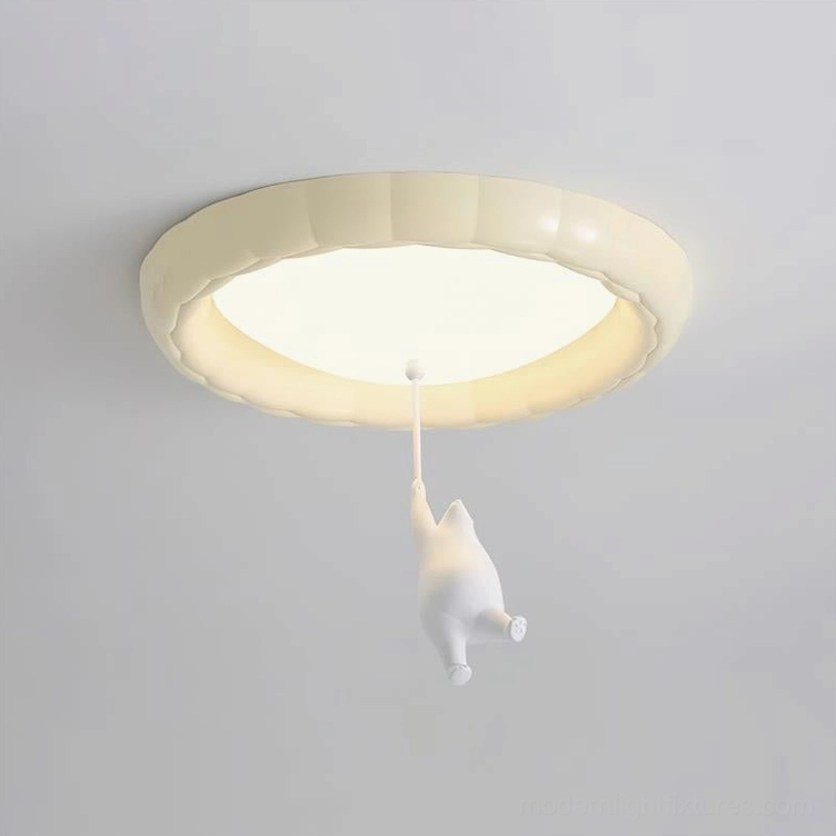 Model C whimsical bear ceiling light featuring premium resin and frosted glass construction with warm white illumination