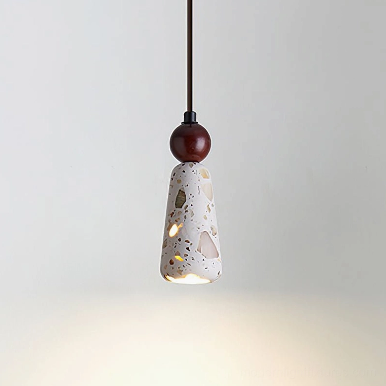 Model C walnut grey terrazzo pendant tall elegant statement ceiling fixture