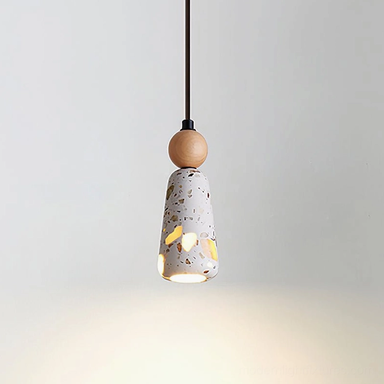 Model C wood color grey terrazzo pendant light tall tapered design studio view