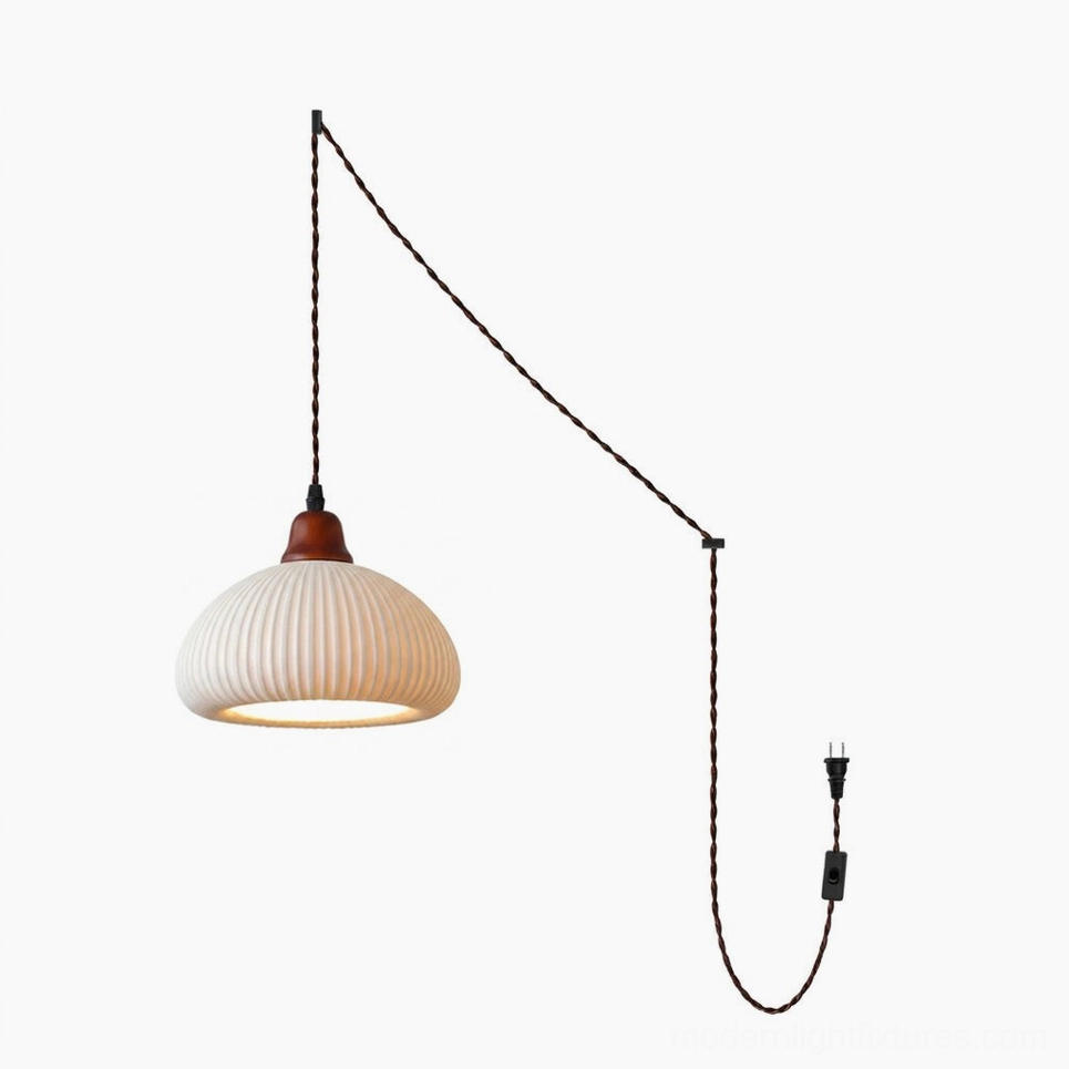Model C tall cylinder ceramic plug-in pendant light with straight-sided profile for dining and reading areas
