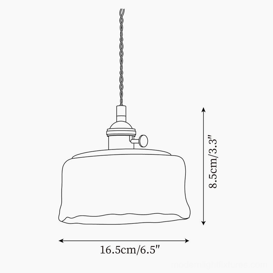 Model C wide dome amber glass pendant lamp schematic - 16.5cm diameter profile