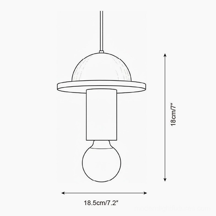 Model C Junit pendant lamp technical drawing with dome shade and cylinder base