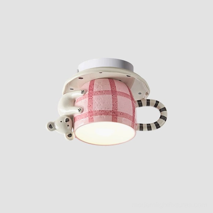 Model C koala gingham mug ceiling light product showcase, 7.1 inch diameter