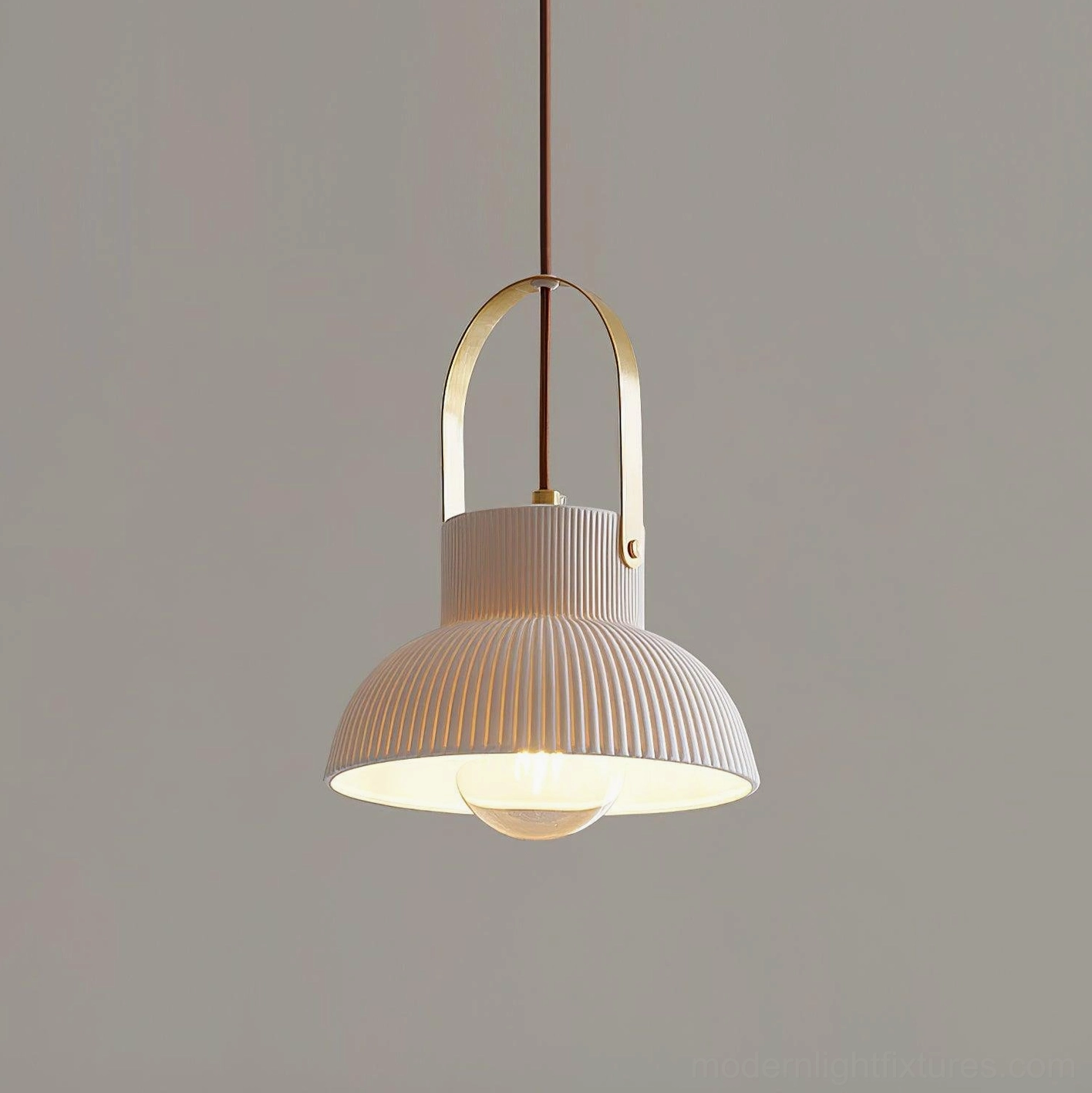 Model C large ribbed ceramic pendant lamp dominant statement piece installation