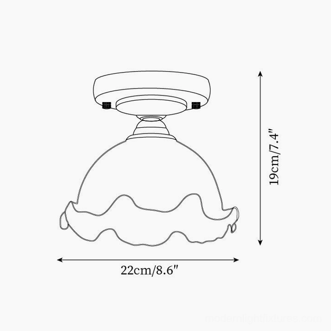 Technical specification drawing Model C ruffled dome hand-blown glass ceiling light 22cm diameter 19cm height