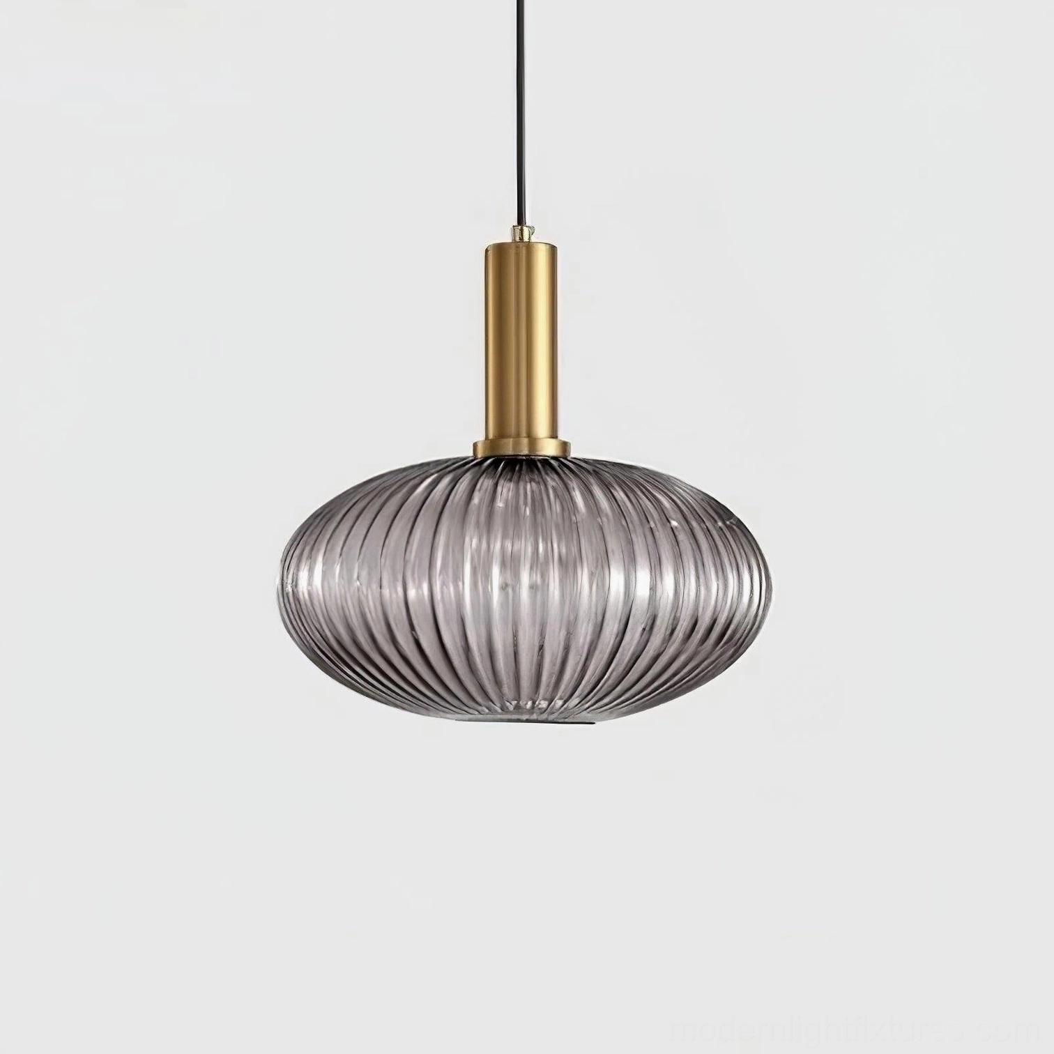Model C smoke gray large ribbed glass pendant architectural statement fixture for spacious dining rooms