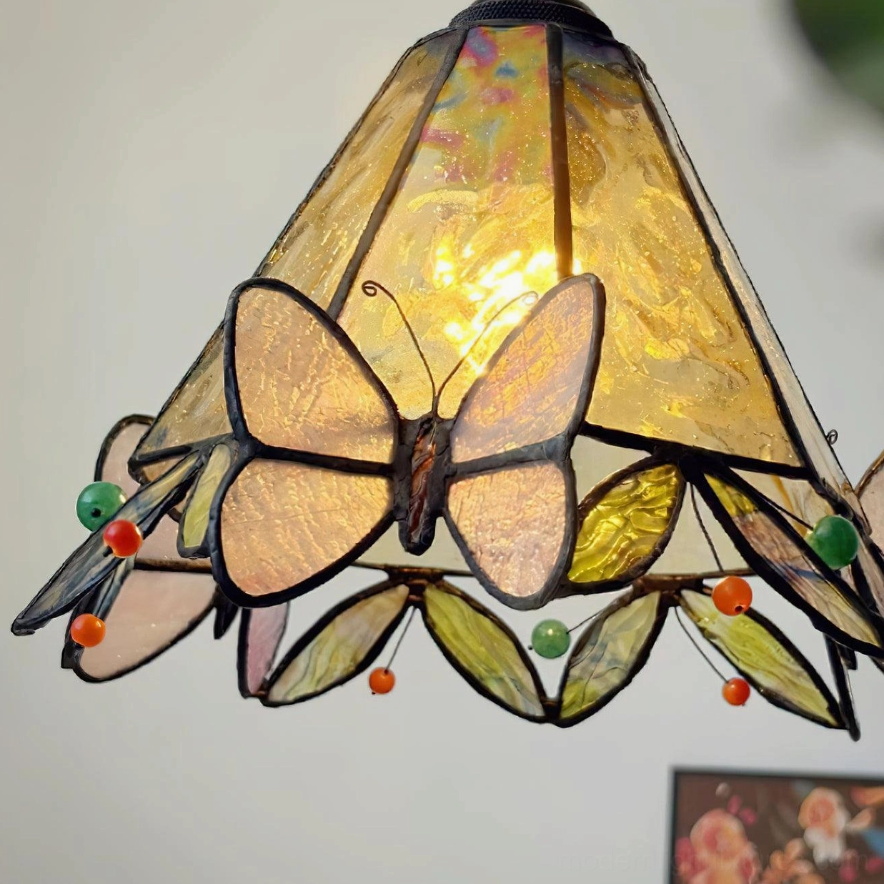 Model C square stained glass butterfly table lamp with contemporary proportions