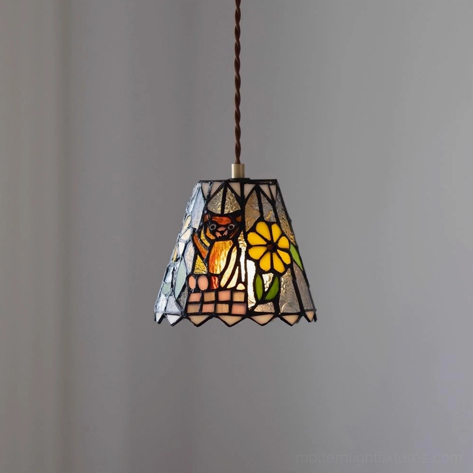 Model C stained glass pendant light 15cm diameter 5.9 inches with handcrafted multicolor glass shade