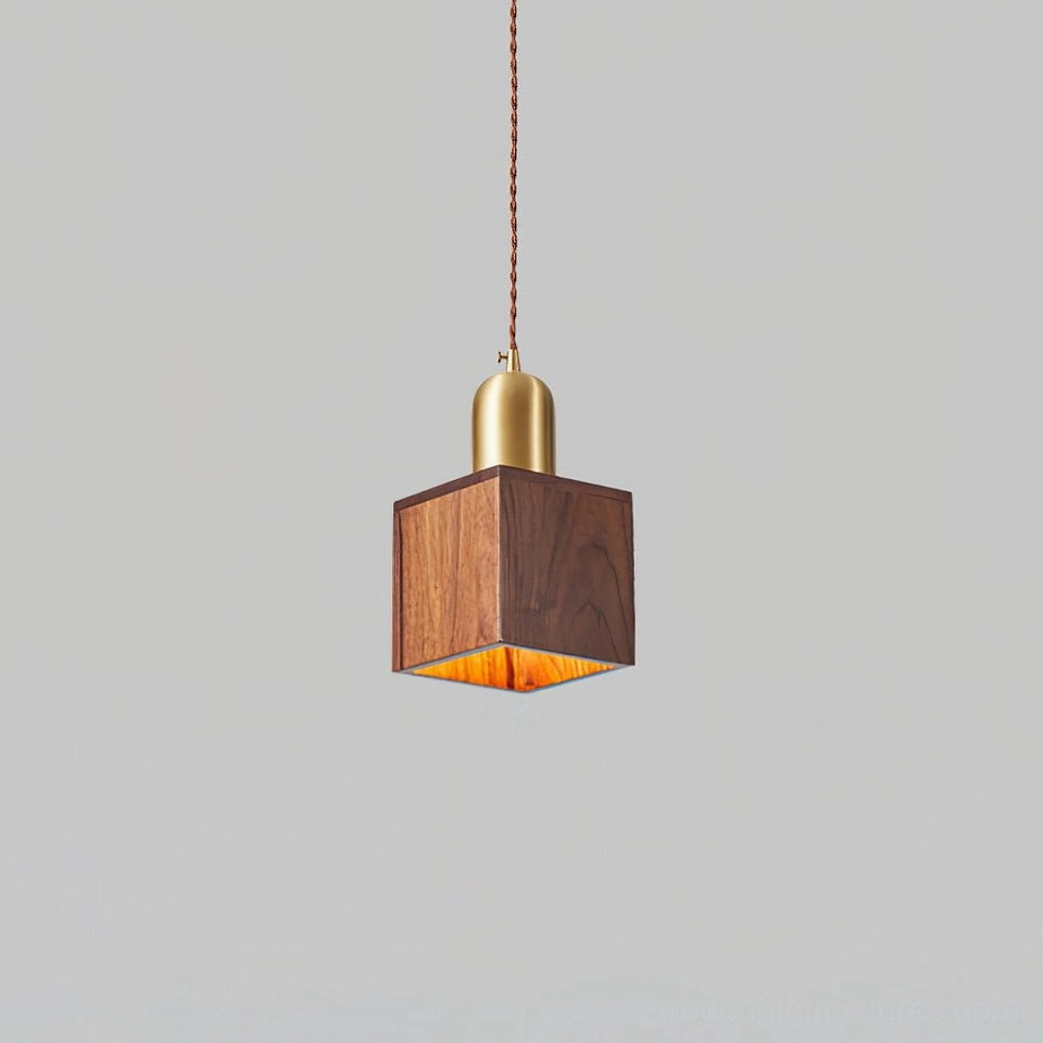 Model C tall cone shaped walnut wood pendant light architectural detail