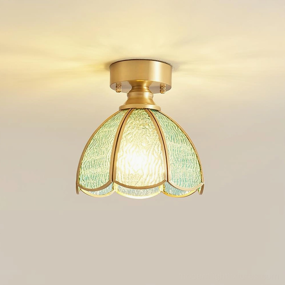 Model C vintage stained glass ceiling light with petal shade design