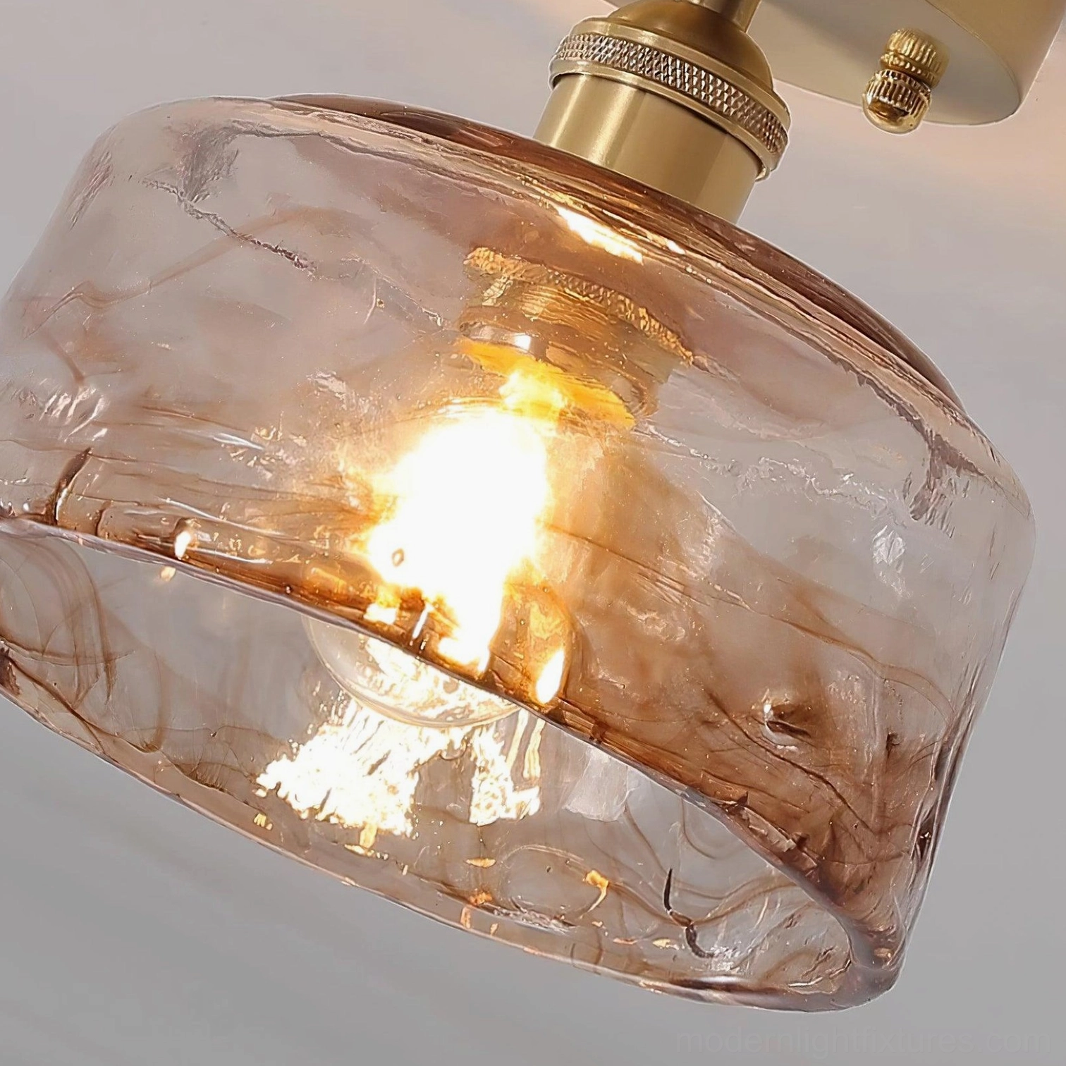 Model C Dia 18cm vintage amber glass ceiling light with brass base and wavy shade design