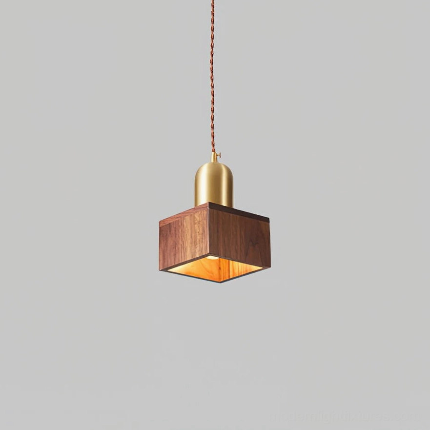 Model D cylinder wood pendant light in minimalist Scandinavian room