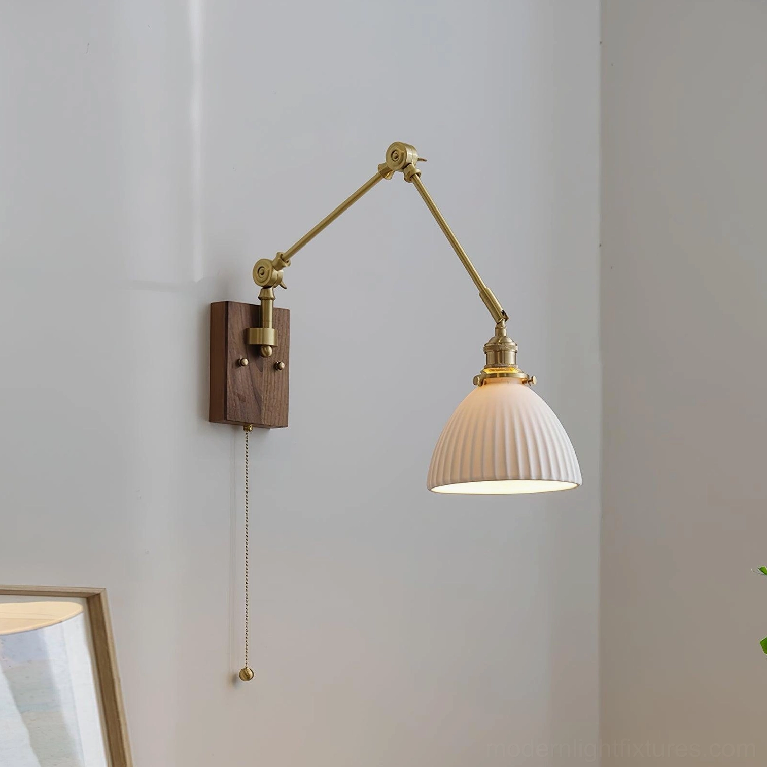 Model D large ribbed dome swing arm sconce, statement lighting for prominent wall installations