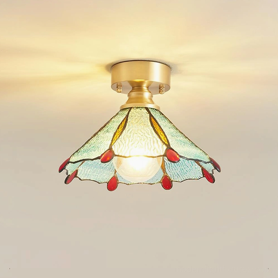 Large 26cm Model E Tiffany stained glass ceiling light for spacious rooms