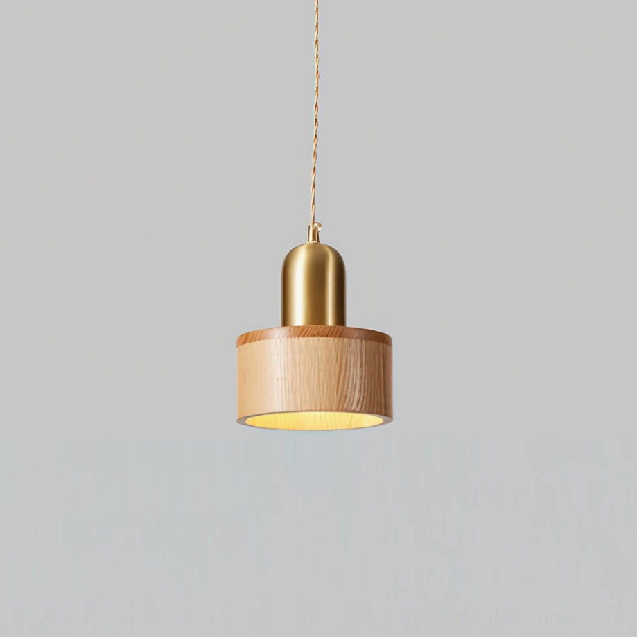 Model E natural wood tone pendant light contemporary interior styling