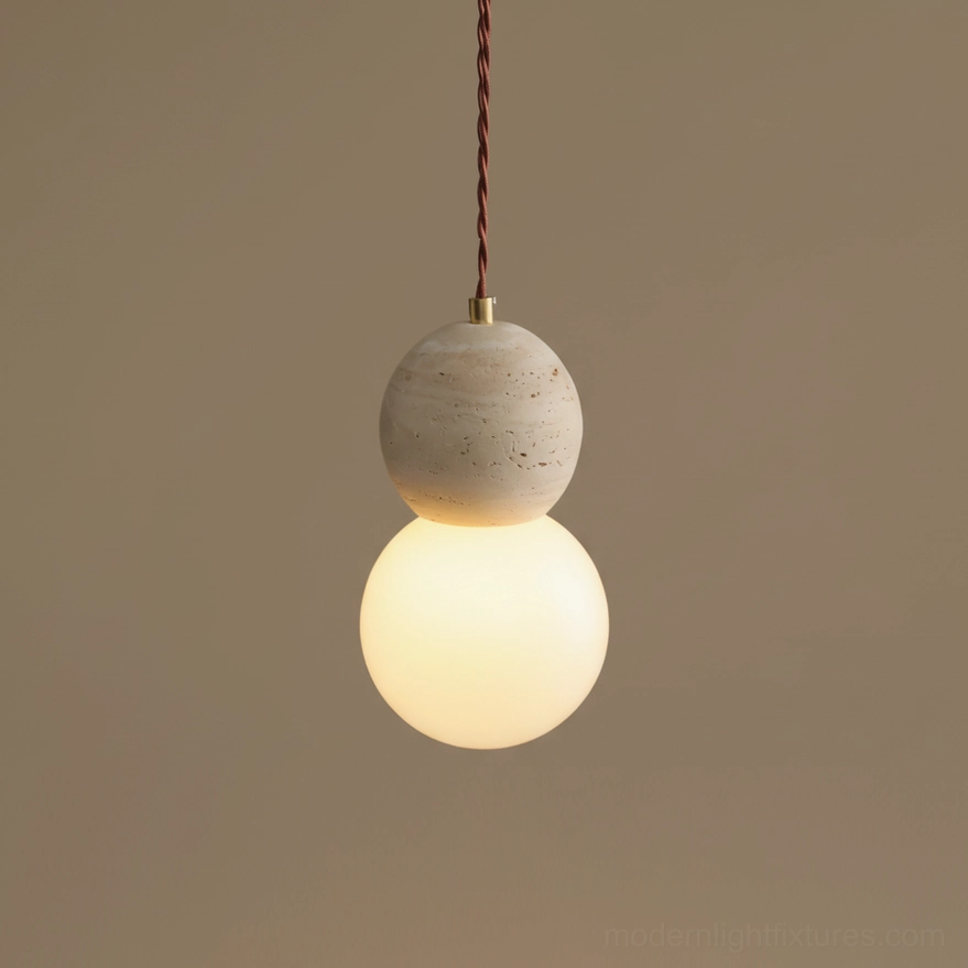 Model E travertine pendant light 10cm diameter 23cm height sculptural accent