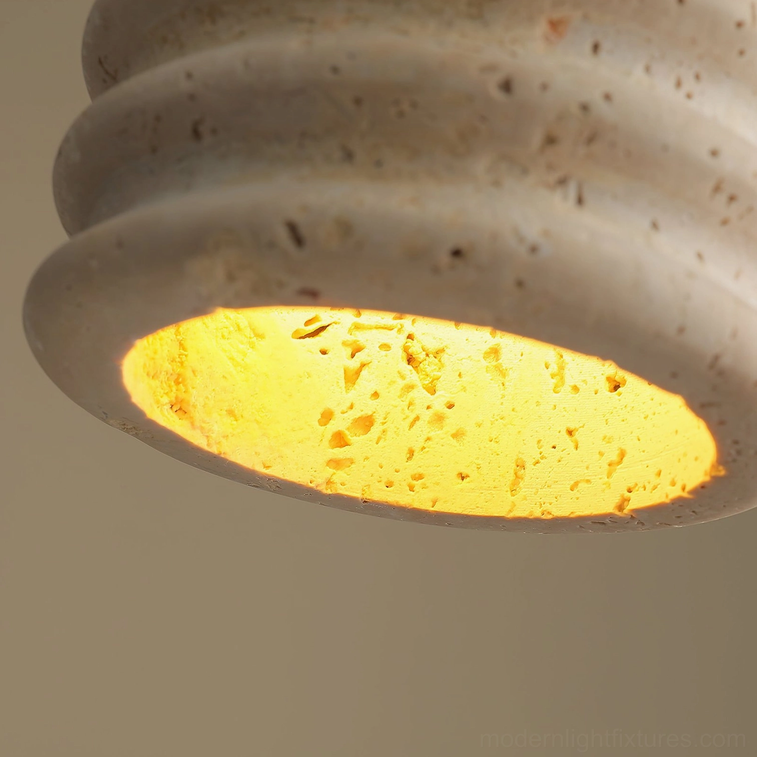 Model E travertine pendant light elongated gourd silhouette dramatic statement