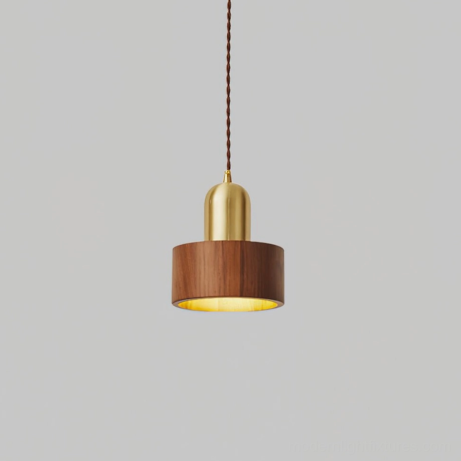 Model E walnut wood pendant light in warm home interior lighting setup