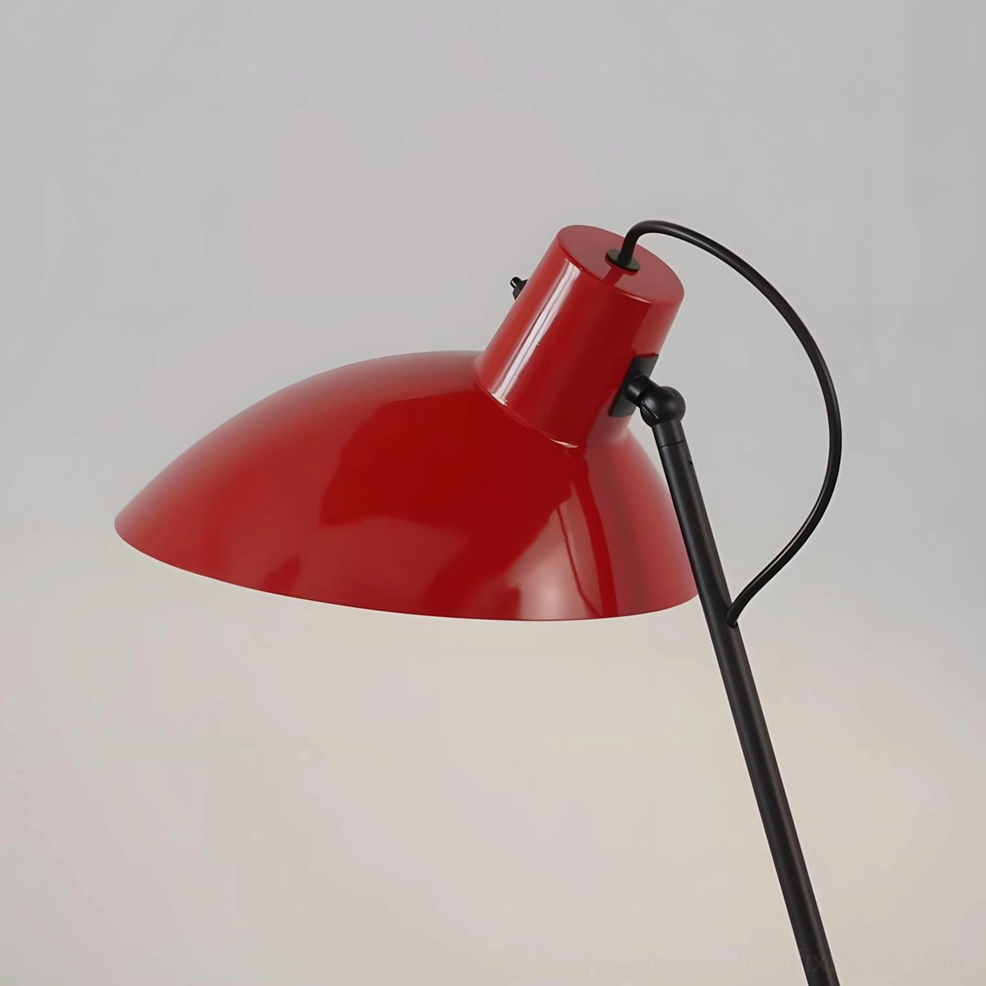 Contemporary arc tripod floor lamp ambient lighting demonstration in styled interior space with modern furnishings