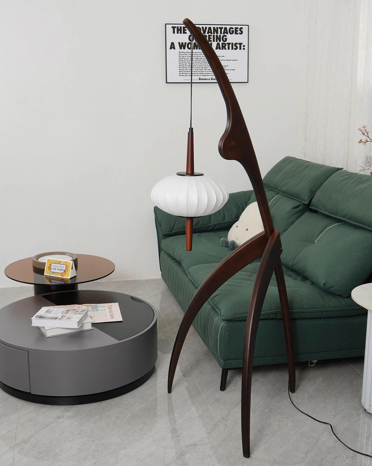 Modern arc floor lamp contemporary wooden design with soft fabric shade illumination