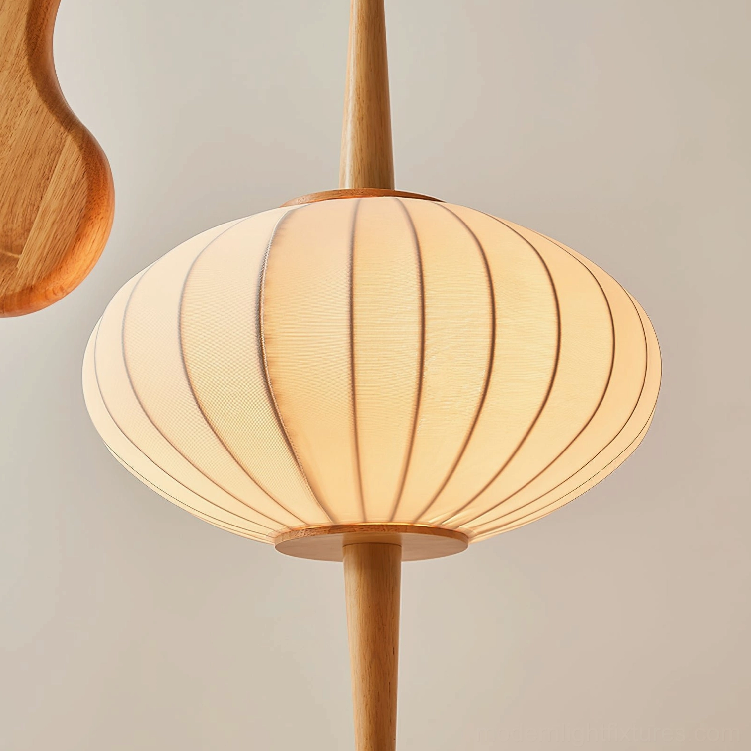 Modern arc floor lamp premium wood frame with soft fabric lantern shade design