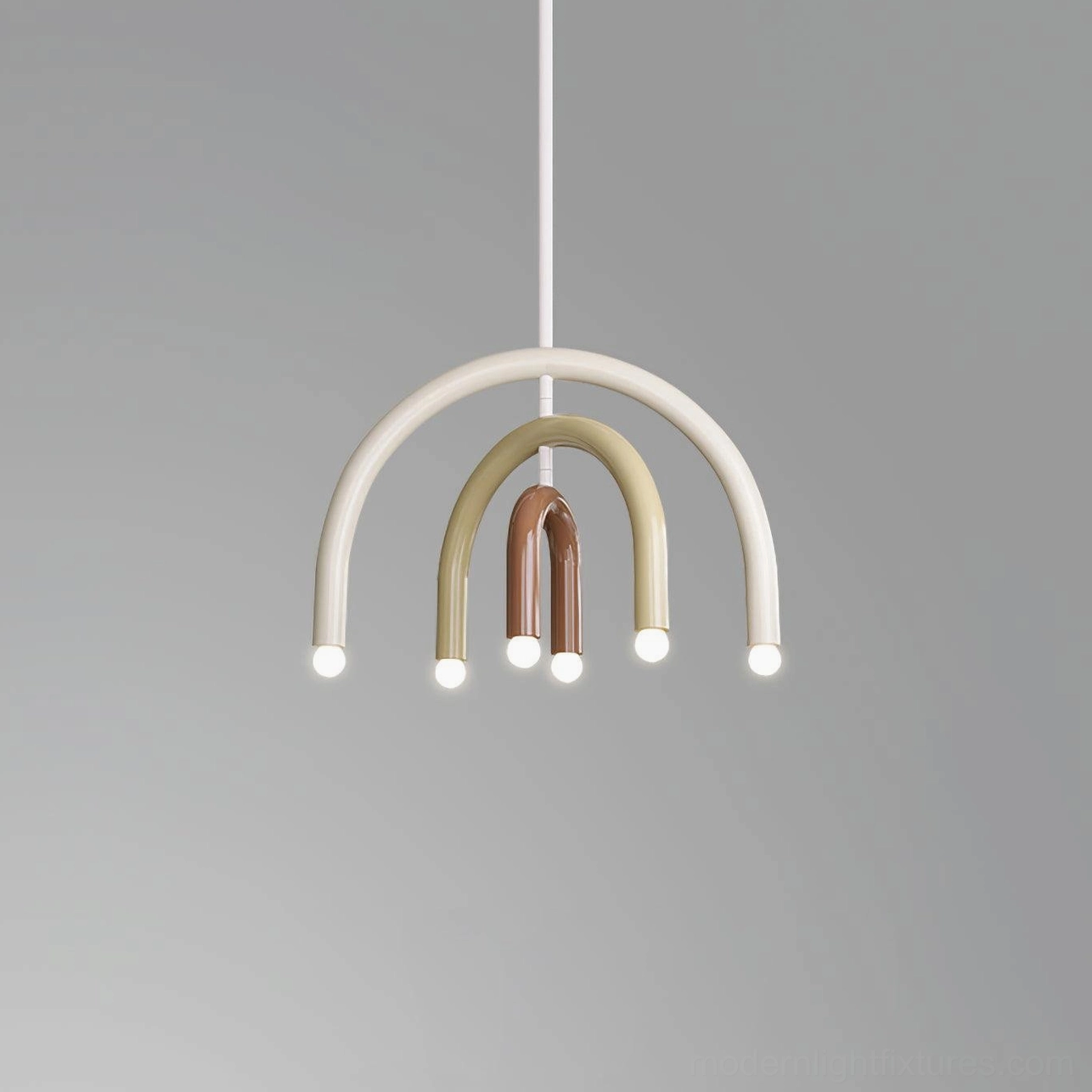 Modern arc pendant light with curved neon-style tube design and contemporary aesthetic