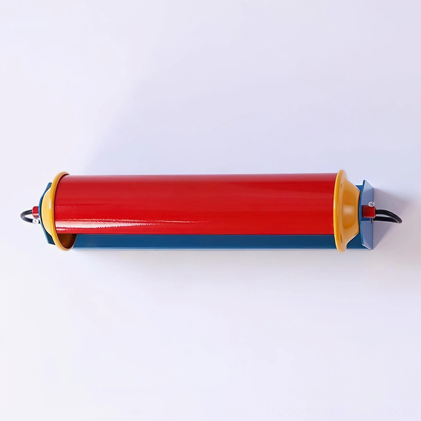 Modern tri-color arc wall lamp close-up detail of cylindrical metal body construction and finish quality