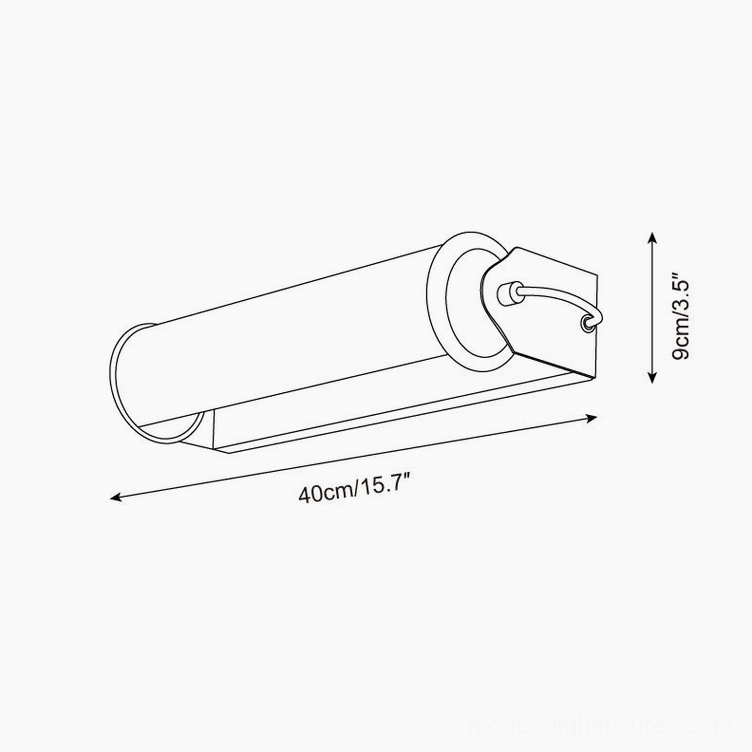 Contemporary wall sconce dimensional drawing displaying 40cm and 15.7 inch length specifications with side orthographic projection