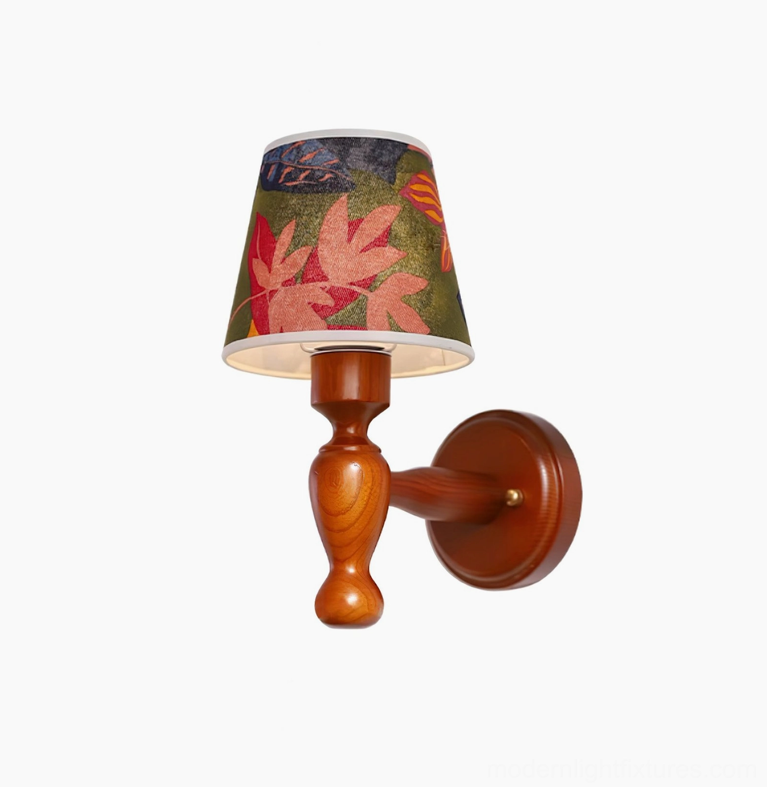 Modern artisan wall sconce with fabric shade, sculptural wood element