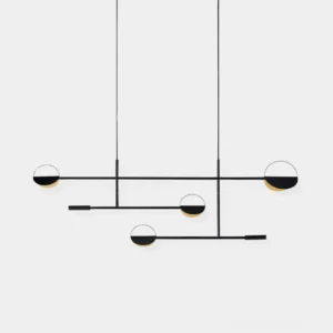Modern asymmetric brass leaves pendant chandelier front view - minimalist linear suspension light fixture