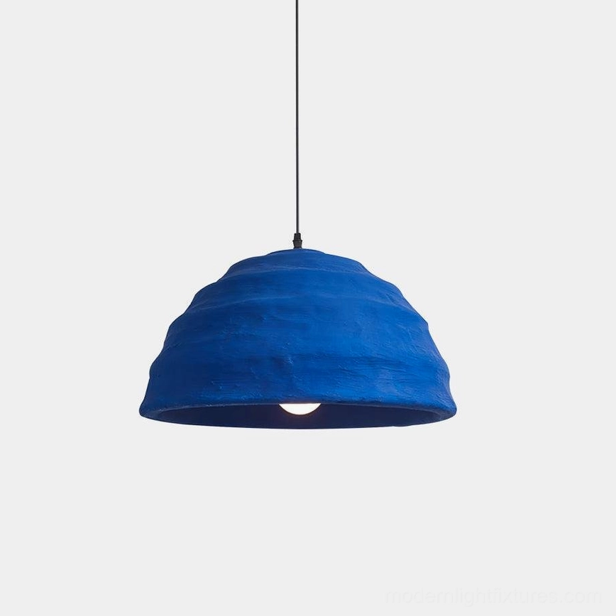Azure dome pendant light with ribbed matte blue finish displayed in front studio view, modern handcrafted design