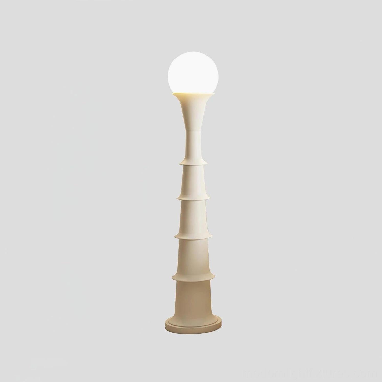 Bamboo joint floor lamp complete product view showing frosted spherical light cap and metal construction details