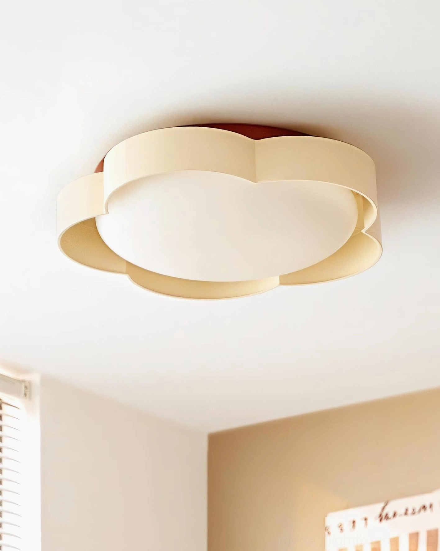 Modern bedroom lighting - flower ceiling fixture creating warm ambient light in contemporary space