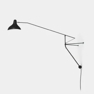 Matte black articulating mantis wall sconce front view minimalist design