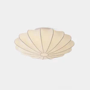 Modern bubble ceiling light fixture front view showing scalloped silk shade with traced line texture detail