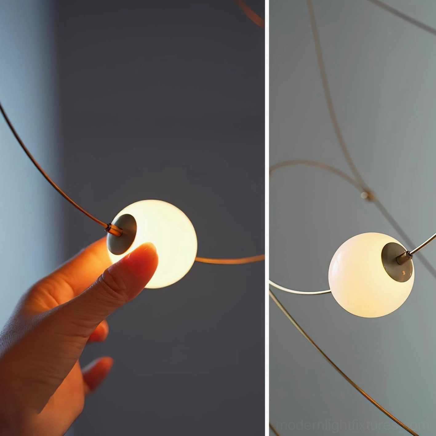 Modern butterfly pendant fixture with sculptural brass design and soft warm glowing acrylic shades for refined interiors