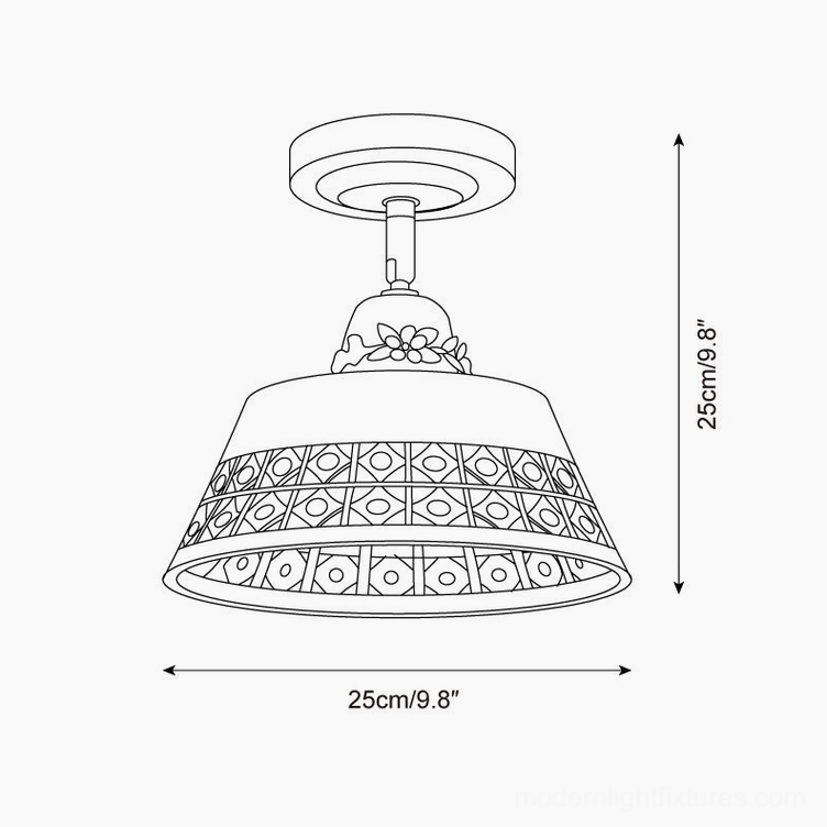 Ceiling lamp technical specifications diagram showing modern design with 25cm diameter measurement