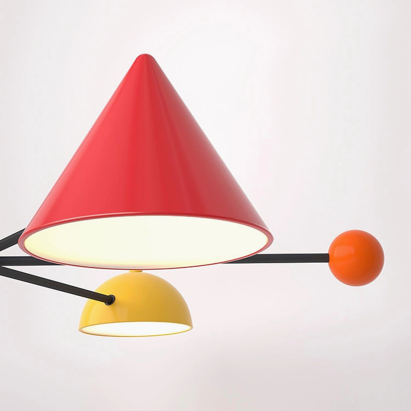 Geometric colorful ceiling light fixture overhead view showing complete fixture configuration and light distribution