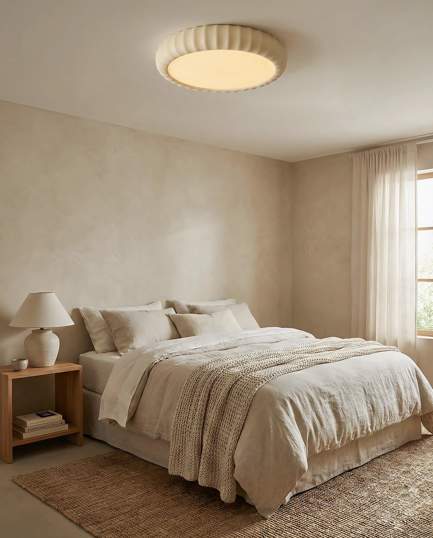 Layla ribbed ceiling light mounted on ceiling - hardwired installation view contemporary