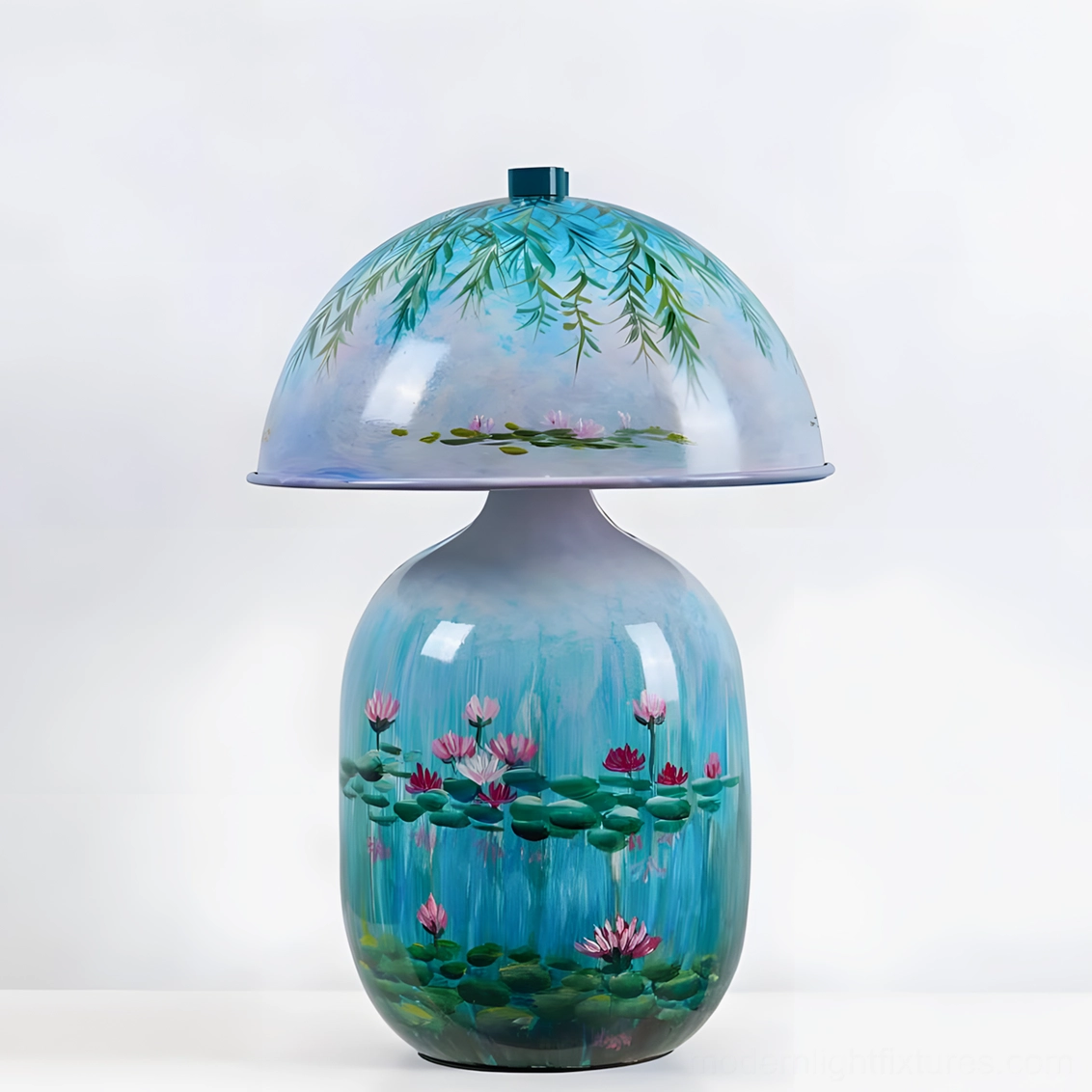 Modern ceramic mushroom table lamp with integrated warm white LED lighting system