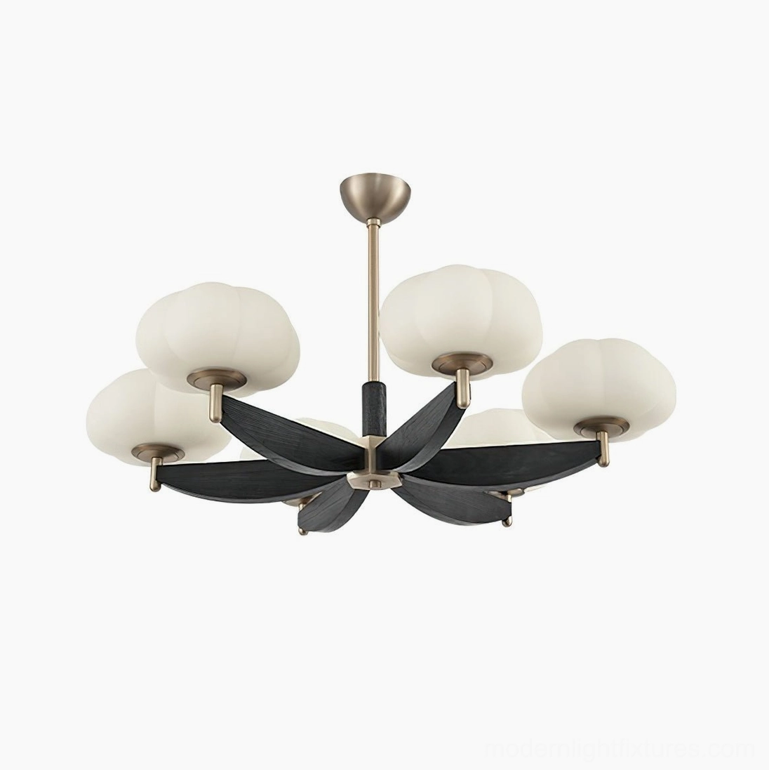 6-head modern cloud glass pendant chandelier in nickel black finish displayed in studio lighting, full product showcase