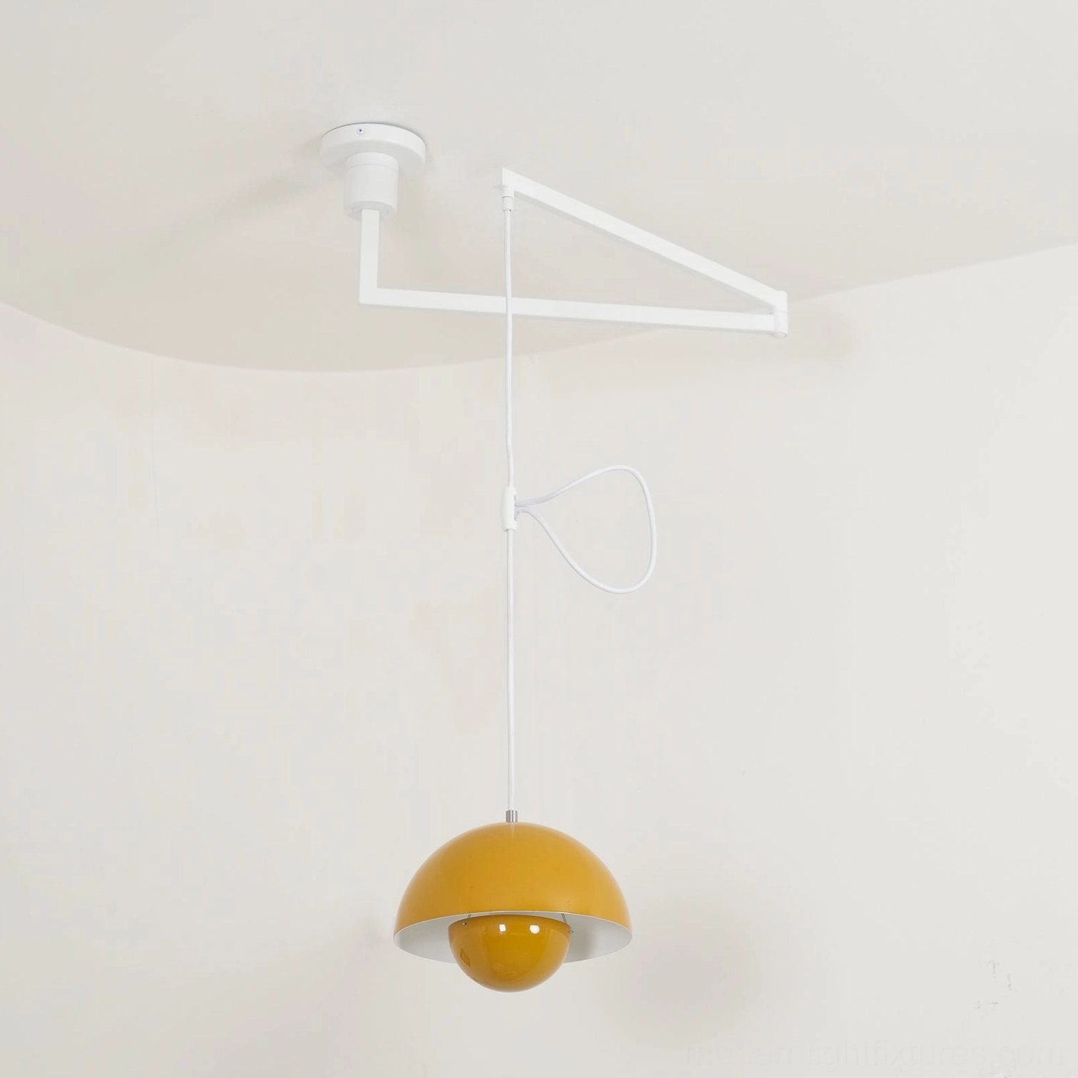 Modern colored dome pendant light with articulated arm contemporary interior